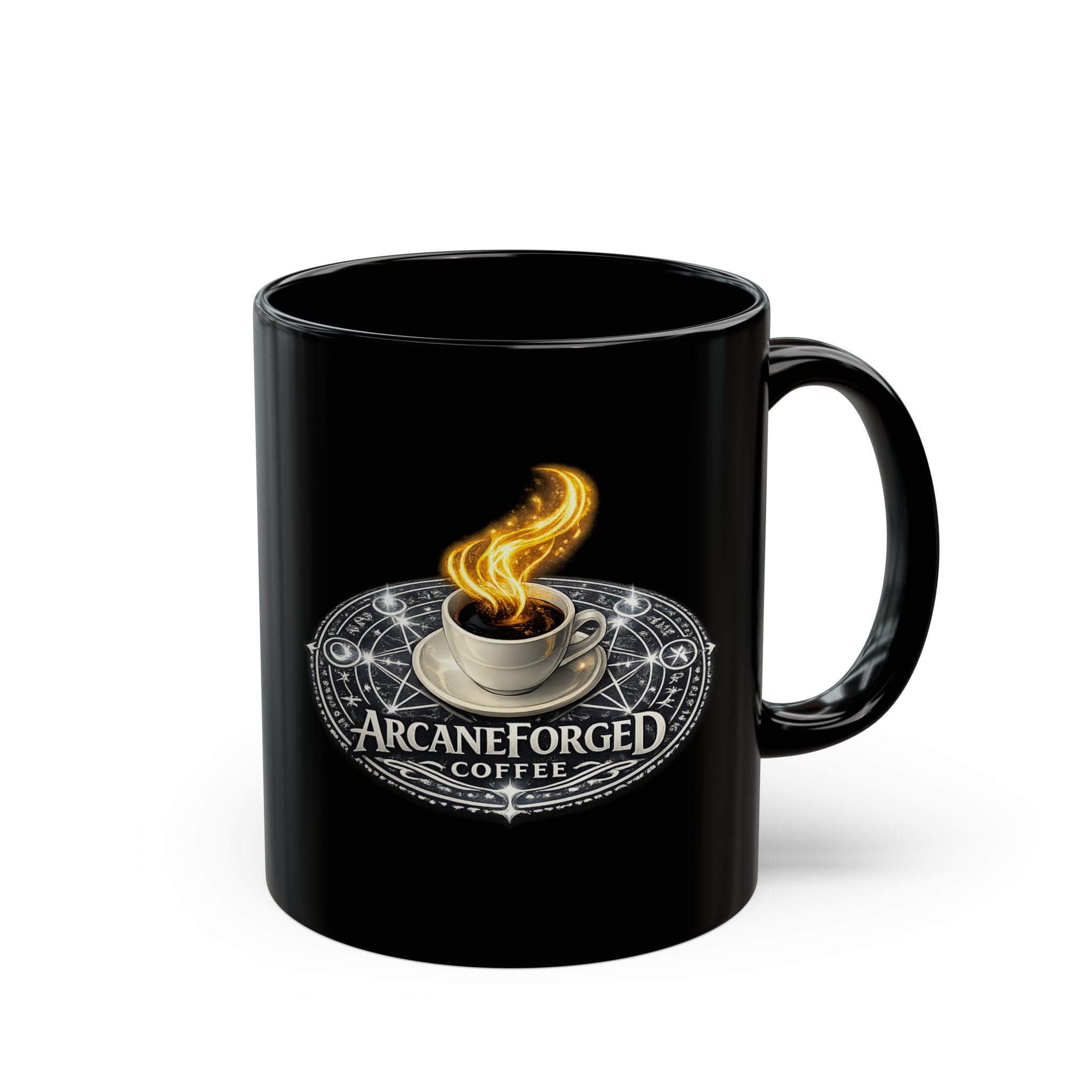 ArcaneForged Coffee Black Mug — 11oz/15oz Silver